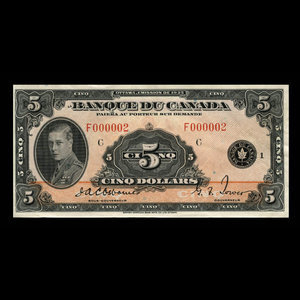 Canada, Banque du Canada, 5 dollars : 1935