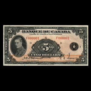 Canada, Banque du Canada, 5 dollars : 1935