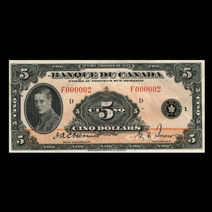 Canada, Banque du Canada, 5 dollars : 1935