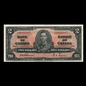 Canada, Banque du Canada, 2 dollars : 2 janvier 1937