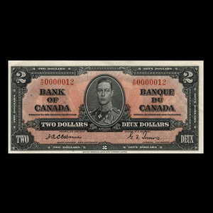 Canada, Banque du Canada, 2 dollars : 2 janvier 1937