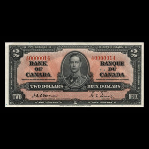 Canada, Banque du Canada, 2 dollars : 2 janvier 1937