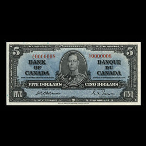 Canada, Banque du Canada, 5 dollars : 2 janvier 1937