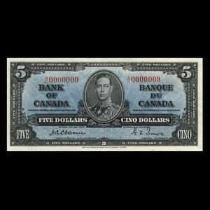 Canada, Banque du Canada, 5 dollars : 2 janvier 1937