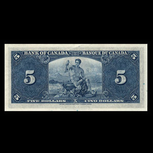 Canada, Banque du Canada, 5 dollars : 2 janvier 1937