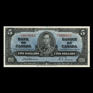 Canada, Banque du Canada, 5 dollars : 2 janvier 1937