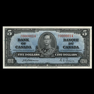 Canada, Banque du Canada, 5 dollars : 2 janvier 1937