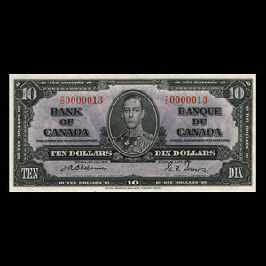 Canada, Banque du Canada, 10 dollars : 2 janvier 1937