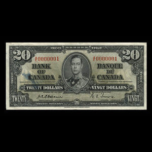 Canada, Banque du Canada, 20 dollars : 2 janvier 1937