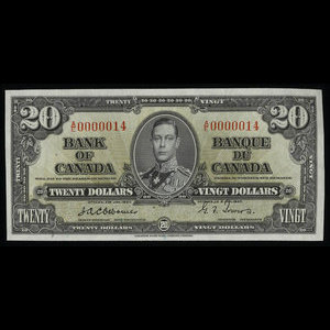 Canada, Banque du Canada, 20 dollars : 2 janvier 1937