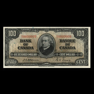 Canada, Banque du Canada, 100 dollars : 2 janvier 1937