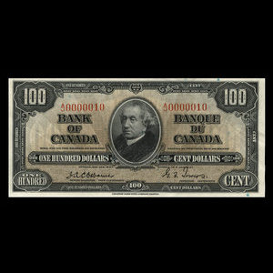 Canada, Banque du Canada, 100 dollars : 2 janvier 1937