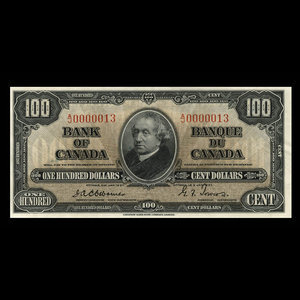 Canada, Banque du Canada, 100 dollars : 2 janvier 1937