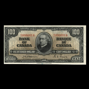 Canada, Banque du Canada, 100 dollars : 2 janvier 1937