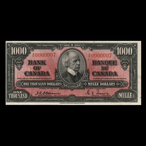 Canada, Banque du Canada, 1,000 dollars : 2 janvier 1937