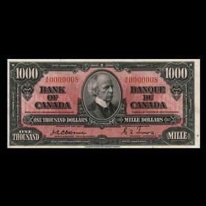 Canada, Banque du Canada, 1,000 dollars : 2 janvier 1937