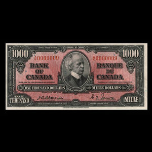 Canada, Banque du Canada, 1,000 dollars : 2 janvier 1937