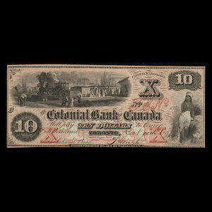 Canada, Colonial Bank of Canada, 10 dollars : 20 octobre 1859