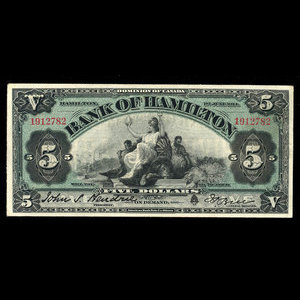 Canada, Bank of Hamilton, 5 dollars : 1 juin 1914