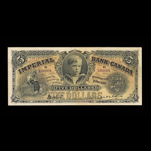 Canada, Imperial Bank of Canada, 5 dollars : 1 janvier 1910