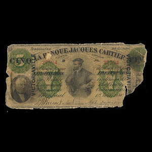 Canada, Banque Jacques-Cartier, 5 piastres : 1 juin 1880