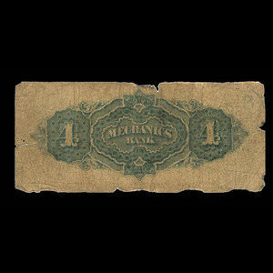 Canada, Mechanics Bank (Montréal), 4 dollars : 1 juin 1872