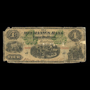 Canada, Mechanics Bank (Montréal), 4 dollars : 1 juin 1872