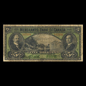 Canada, Merchants Bank of Canada (The), 5 dollars : 3 janvier 1917