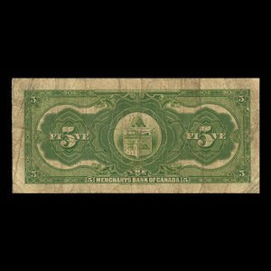 Canada, Merchants Bank of Canada (The), 5 dollars : 3 janvier 1917