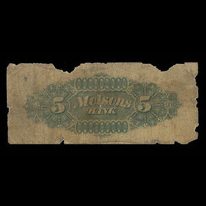 Canada, Molsons Bank, 5 dollars : 2 juillet 1890