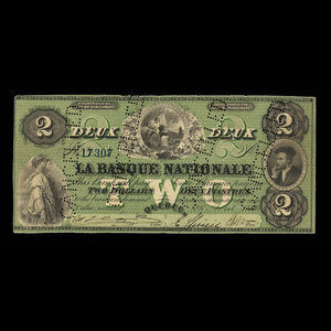 Canada, La Banque Nationale, 2 dollars : 28 avril 1860