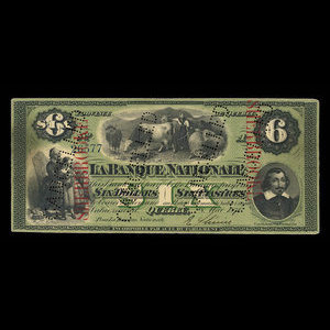 Canada, La Banque Nationale, 6 dollars : 28 mai 1870