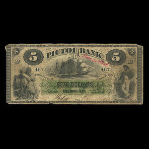 Canada, Pictou Bank, 5 dollars : 2 janvier 1874