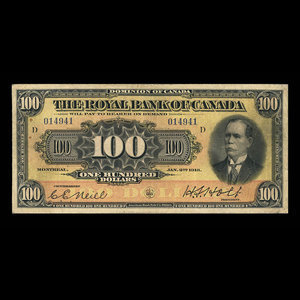 Canada, Banque Royale du Canada, 100 dollars : 2 janvier 1913