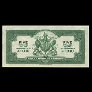 Barbade, Banque Royale du Canada, 5 dollars : 2 janvier 1920