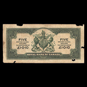 Guyane britannique, Banque Royale du Canada, 5 dollars : 2 janvier 1920