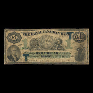 Canada, Royal Canadian Bank, 1 dollar : 26 juillet 1865