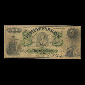 Canada, St. Stephen's Bank, 3 dollars : 1 février 1886