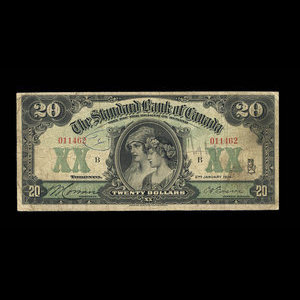 Canada, Standard Bank of Canada, 20 dollars : 2 janvier 1914