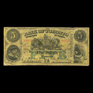 Canada, Bank of Toronto (The), 5 dollars : 1 juillet 1890