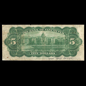 Canada, Bank of Vancouver, 5 dollars : 2 mai 1910