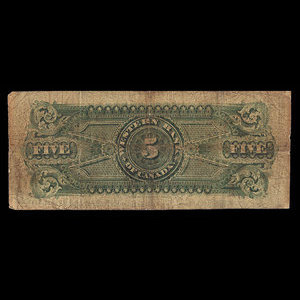 Canada, Western Bank of Canada, 5 dollars : 2 octobre 1882