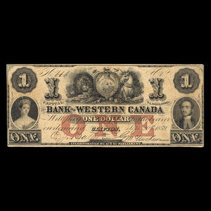 Canada, Bank of Western Canada, 1 dollar : 20 septembre 1859