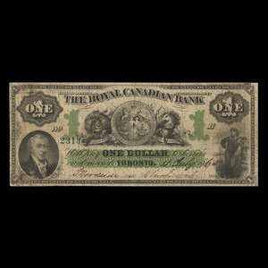 Canada, Royal Canadian Bank, 1 dollar : 4 juillet 1865