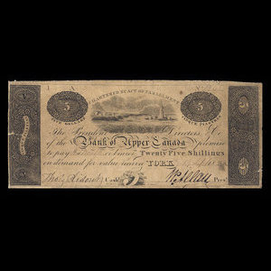 Canada, Bank of Upper Canada (York), 5 dollars : 19 septembre 1825