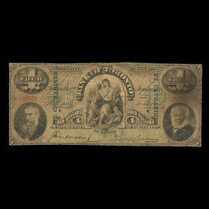 Canada, Bank of Toronto (The), 4 dollars : 1 janvier 1876