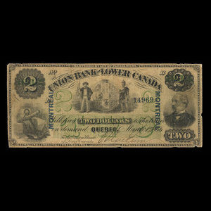 Canada, Union Bank of Lower Canada, 2 dollars : 1 mars 1866