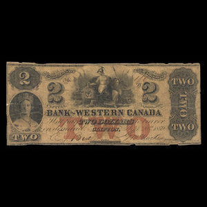 Canada, Bank of Western Canada, 2 dollars : 20 septembre 1859