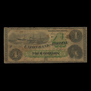 Canada, Union Bank of Halifax, 4 dollars : 1 juillet 1871