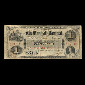 Canada, Banque de Montréal, 1 dollar : 1 août 1856